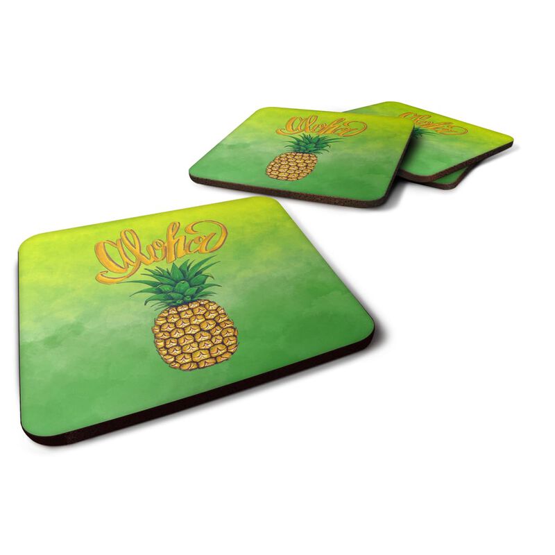 Caroline's Treasures BB7451FC Aloha Pineapple Welcome Foam Set of 4 coasters, Multicolor
