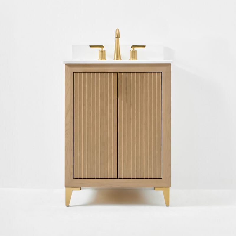 Turlington 24 in Oak Bath Vanity Set with White Quartz Vanity Top and White Undermount Basin