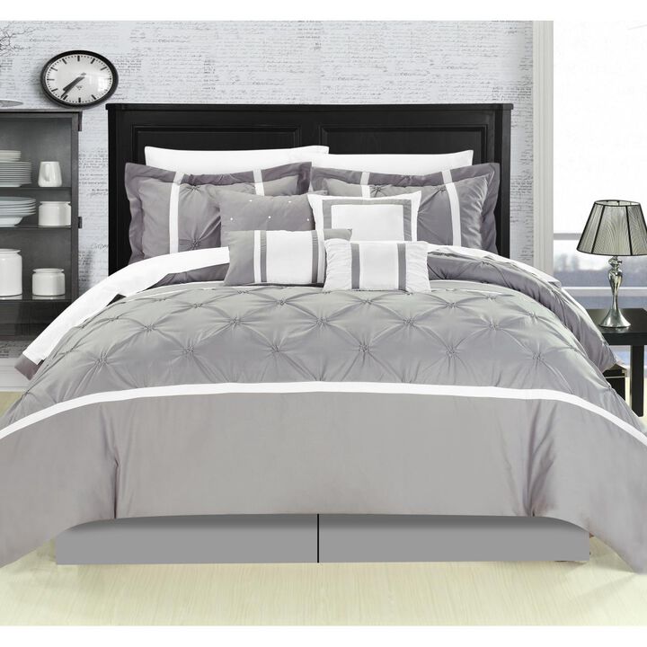 Chic Home 127160Q06US Vermont Grey Queen 12 Piece BedBag Comforter Set with 4 Piece Sheet Set