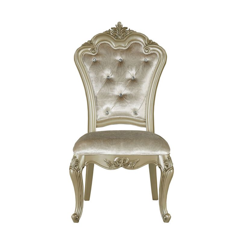 Siq 27 Inch Dining Side Chair Set of 2, Upholstered, Champagne Gold, Silver - Benzara