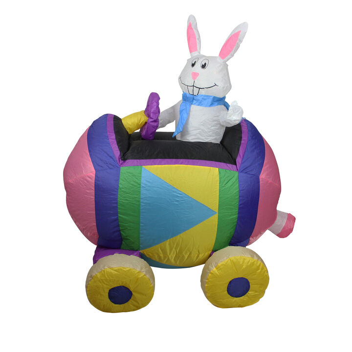 4' Inflatable Easter Bunny Driving an Egg Car Outdoor Decoration