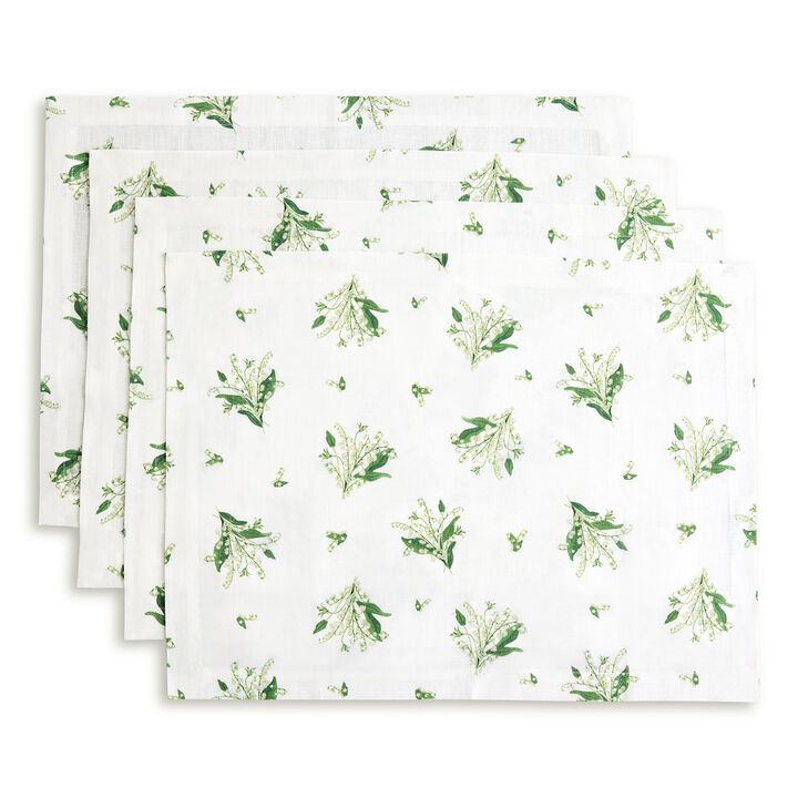Solino Home Lily of the Valley 100% Linen Placemats &ndash; Set of 4, 14 x 19 in, Machine Washable, Holiday and Everyday Dining
