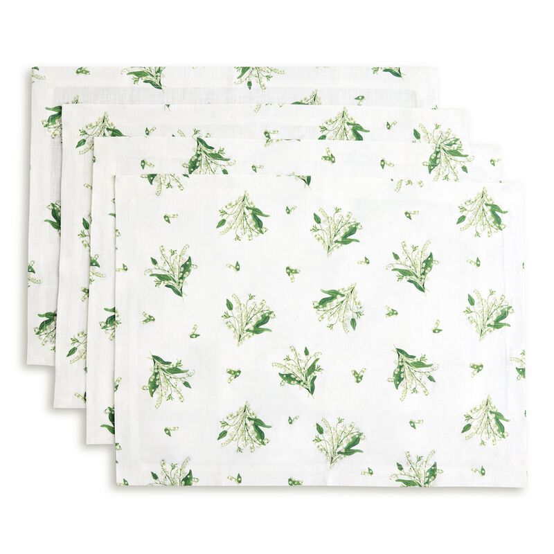 Solino Home Lily of the Valley 100% Linen Placemats &ndash; Set of 4, 14 x 19 in, Machine Washable, Holiday and Everyday Dining