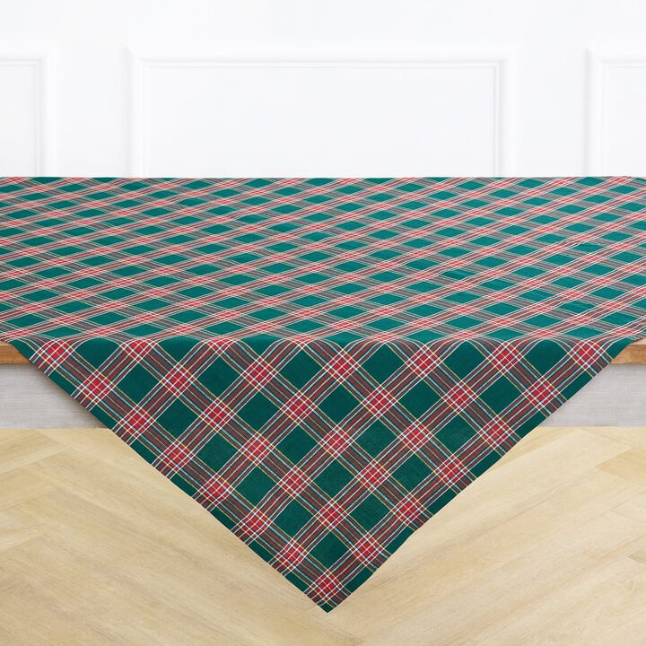 Linen Table Throw - Green Tartan Plaid