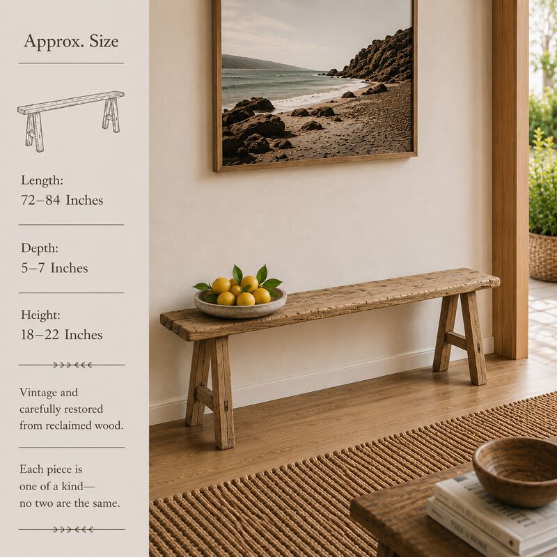 Vintage Solid Wood Entryway Bench in Natural Wood image number 3