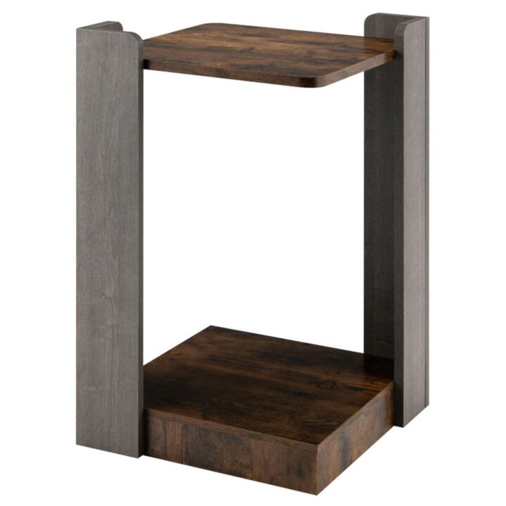 Hivvago 2-Tier Square End Table with Open Storage Shelf for Small Space