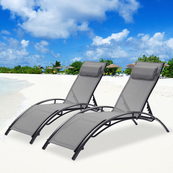 2 PCS Set Chaise Lounge Outdoor Lounge Chair Lounger Recliner Chair For Patio Lawn Beach Poolside Sunbathing
