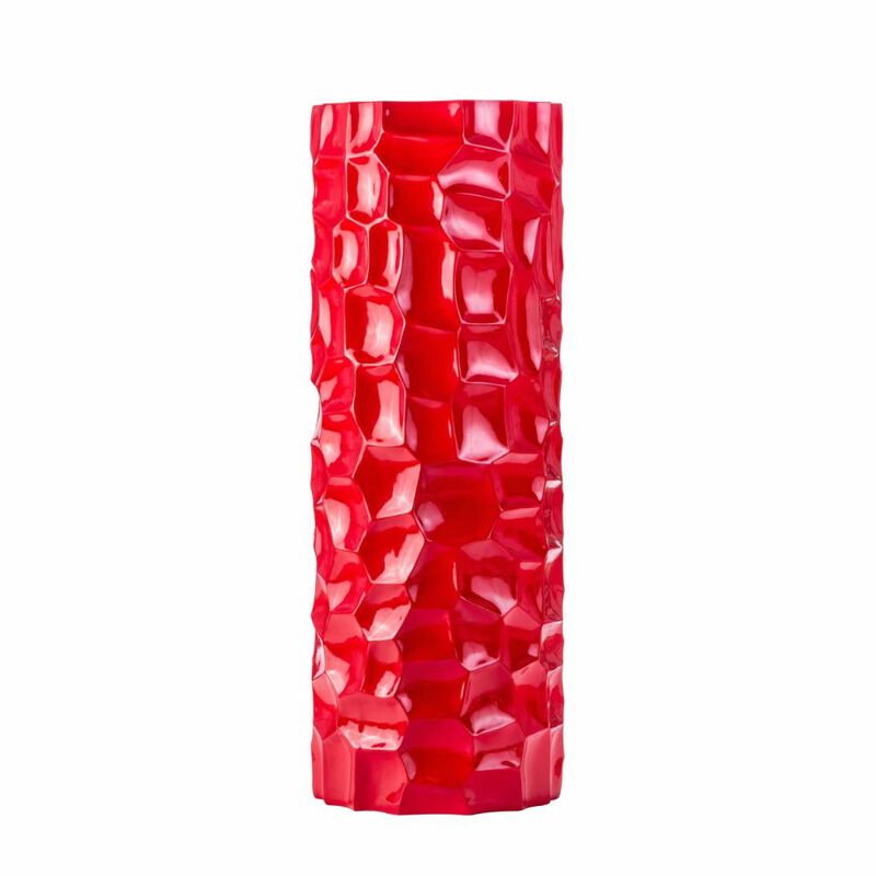 Hivvago 36 Inch Red Faceted Geometric Resin Floor Vase