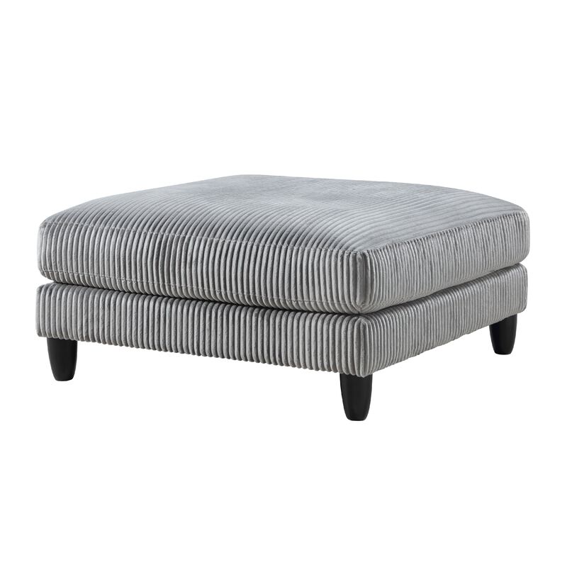 Mear Modular Ottoman w Black Solid Wood Legs, Gray Corduroy 40 Inch