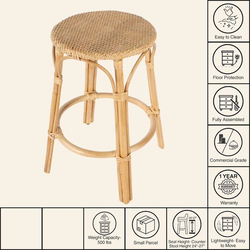 Butler Specialty Tobias Rattan Round 24 Counter Stool, Natural image number 7