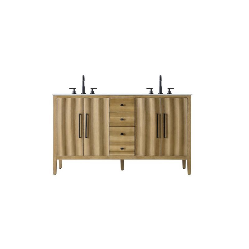 Elegant Kitchen and Bath 60 inch Double Bathroom Vanity in Linen Oak