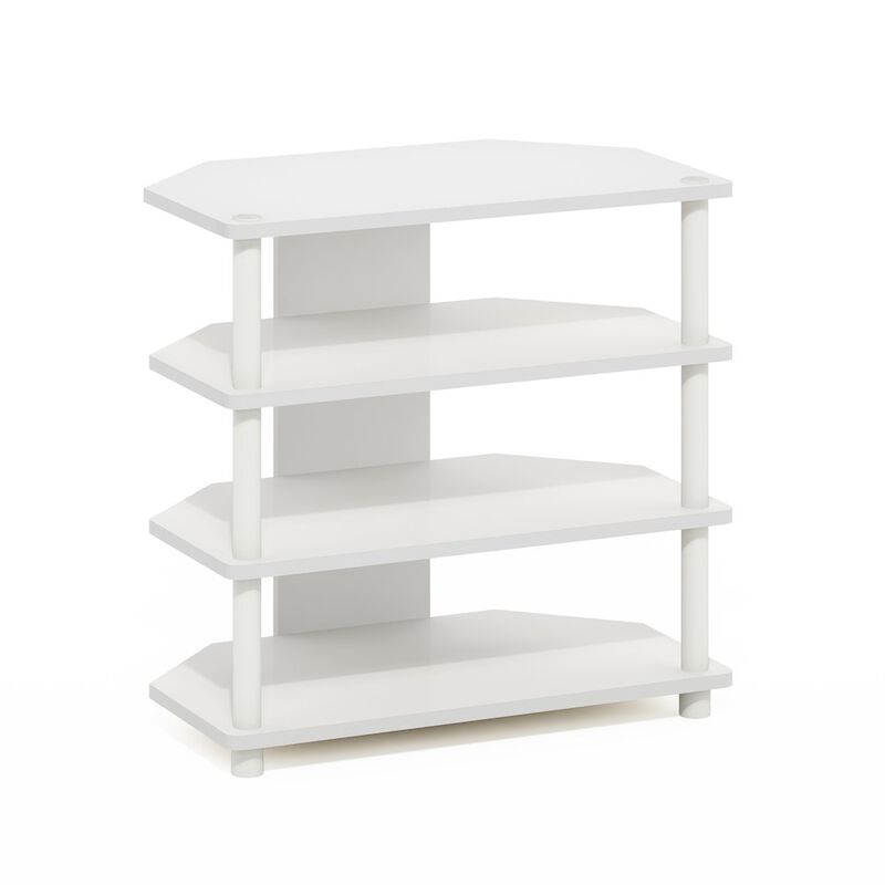 Econ Easy Assembly 4-Tier Petite TV Stand, White/White