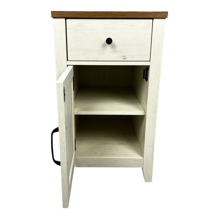 Streamdale Farmhouse End Table with Barn Door & Drawer, Charging Station