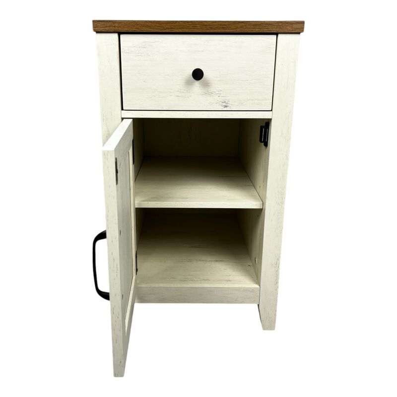 Streamdale Farmhouse End Table with Barn Door & Drawer, Charging Station image number 1