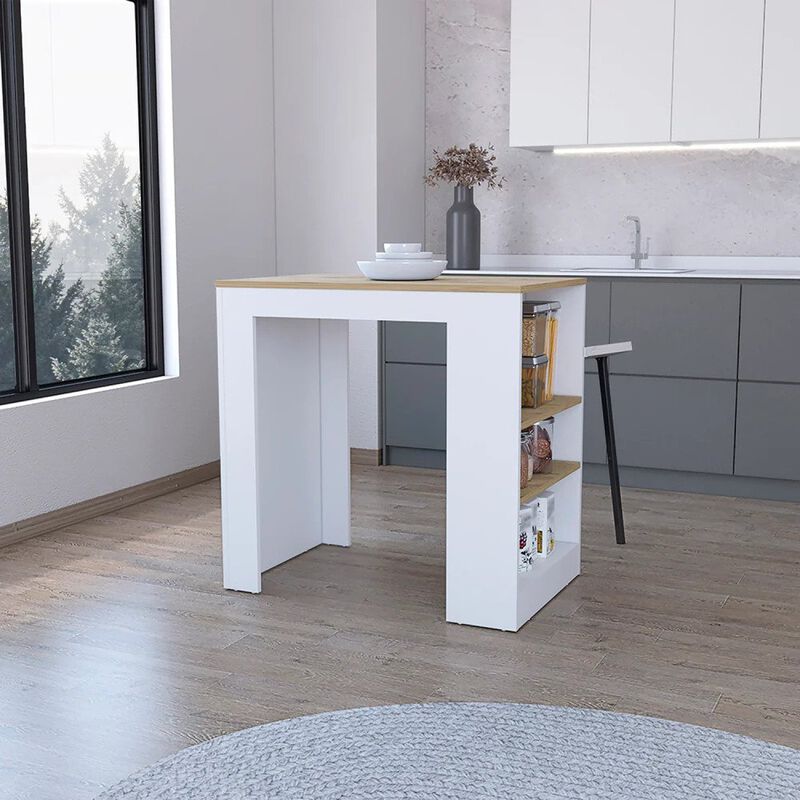 Streamdale Highlands Kitchen Island With Storage Base In White And Macadamia image number 1