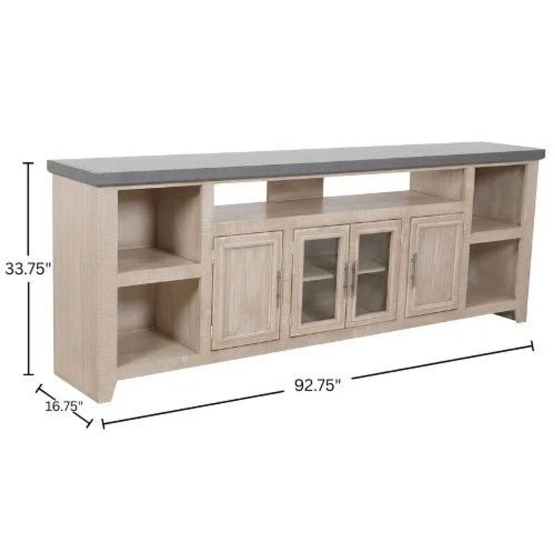 Lina TV Stand Media Cabinet, 93 Inch Gray Slate Top, Cream Pine Wood image number 7