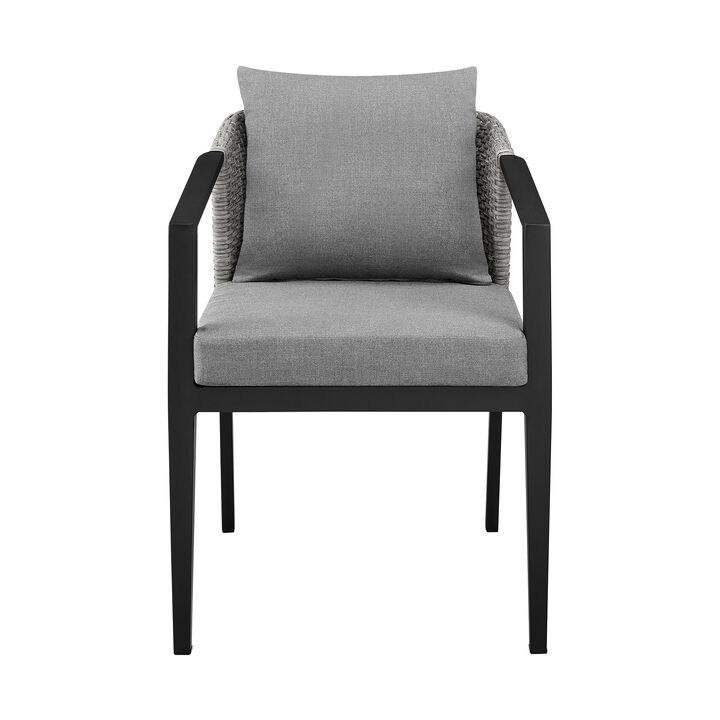 Nyla 22 Inch Patio Dining Chair, Set of 2, Black Aluminum, Wicker, Gray-Benzara