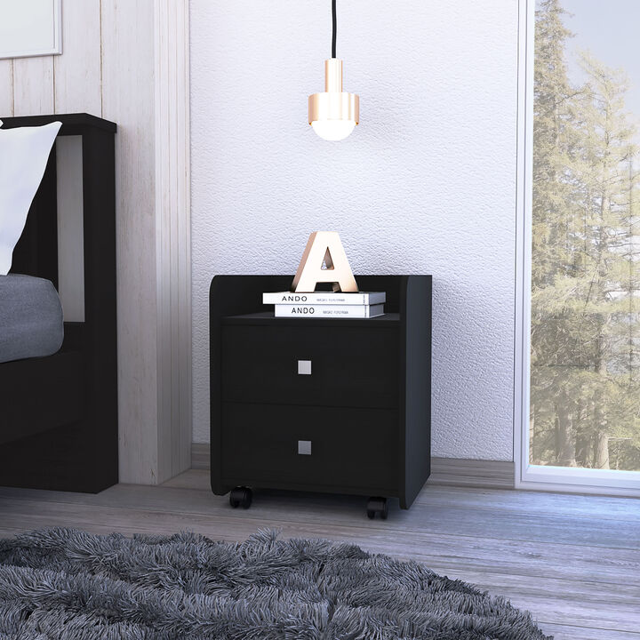 DEPOT E-SHOP Marsella Nightstand, Two Drawers, Superior Top, Metal Handle, Black