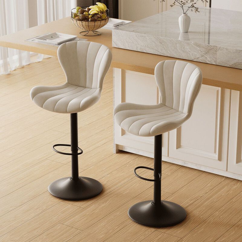 Modern Fabric Swivel Bar Stools Set of 2, Steady Adjustable Counter Height Stools with Back and Footrest, 360&deg; Kitchen Island Chairs for Kitchen Counter, Home Bar image number 5