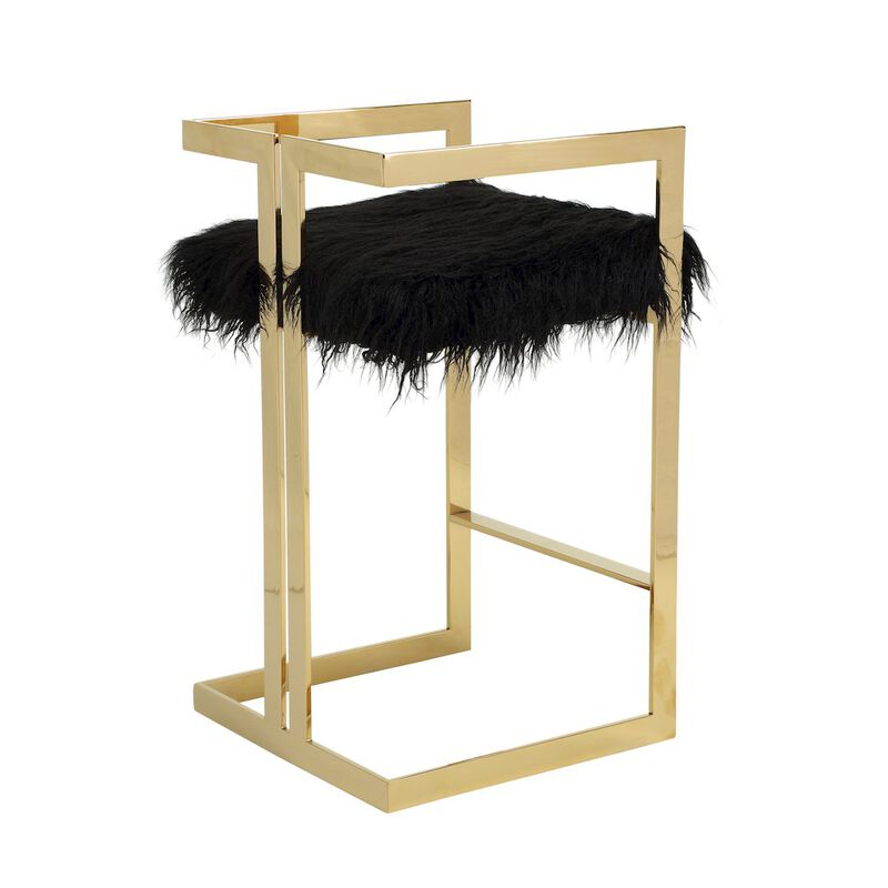 Pangea Home Kenzie Bar Stool Gold/Black Faux Fur