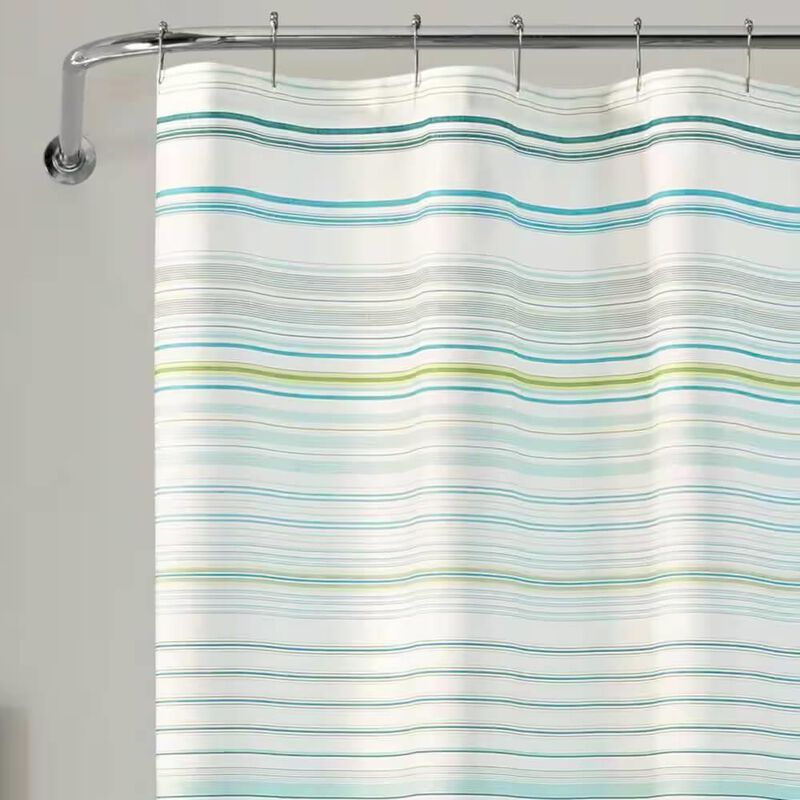 Hivvago 72-inch Sea Breeze Blue Green White Cabana Stripe Cotton Shower Curtain