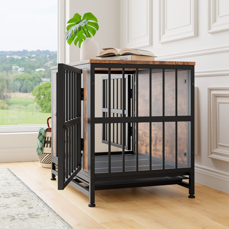 Clihome Wooden Dog Crate Table with 2 Sliding Doors and Thick Iron Door Frame image number 6