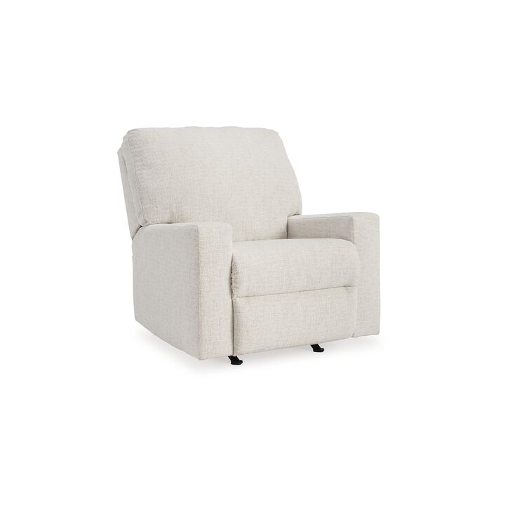 Anise Manual Rocker Recliner Chair, Pull Tab, Snow White Polyester - Benzara