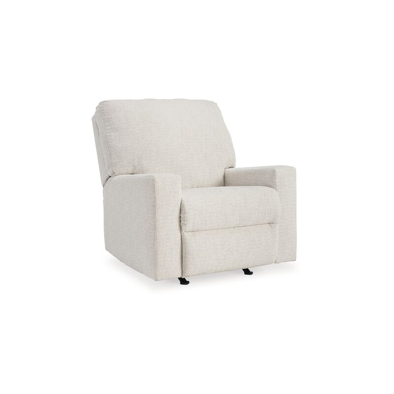 Anise Manual Rocker Recliner Chair, Pull Tab, Snow White Polyester - Benzara