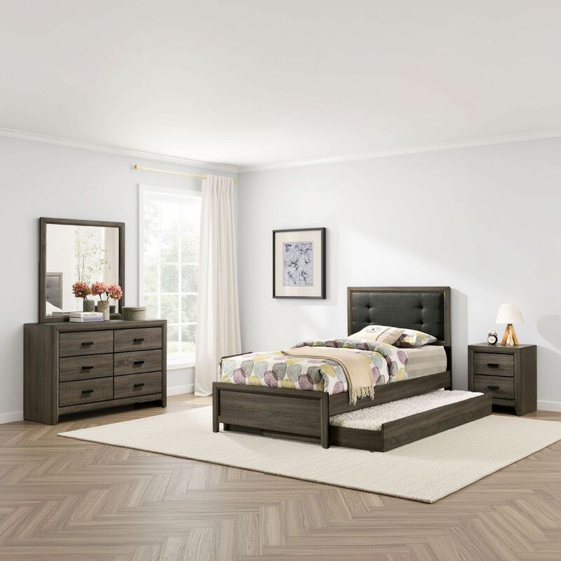 Meli 4pc Full Size Bedroom Set, Upholstered, Dresser, Gray Solid Wood