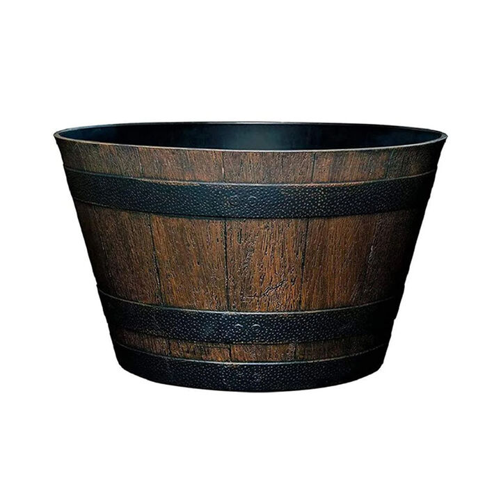 QuikFurn 15-5-inch Round Whiskey Barrel Planter in Aged Walnut Finish Resin