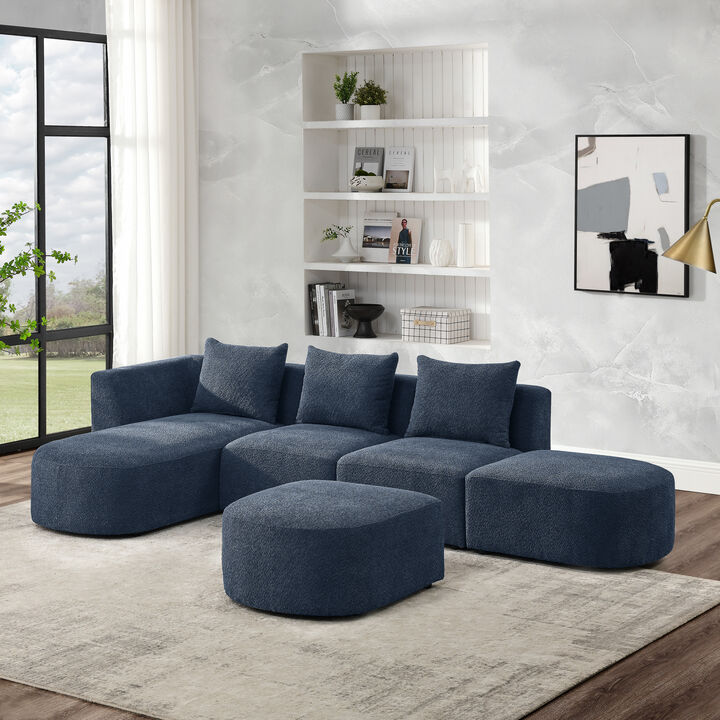Streamdale Navy Loop Yarn L-Shaped Sectional with Ottoman