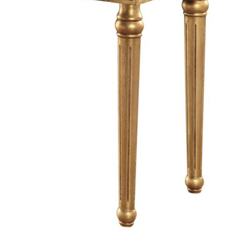Marble Top Sofa Table With Fluted Detail Wooden Turned Legs, Gold image number 2