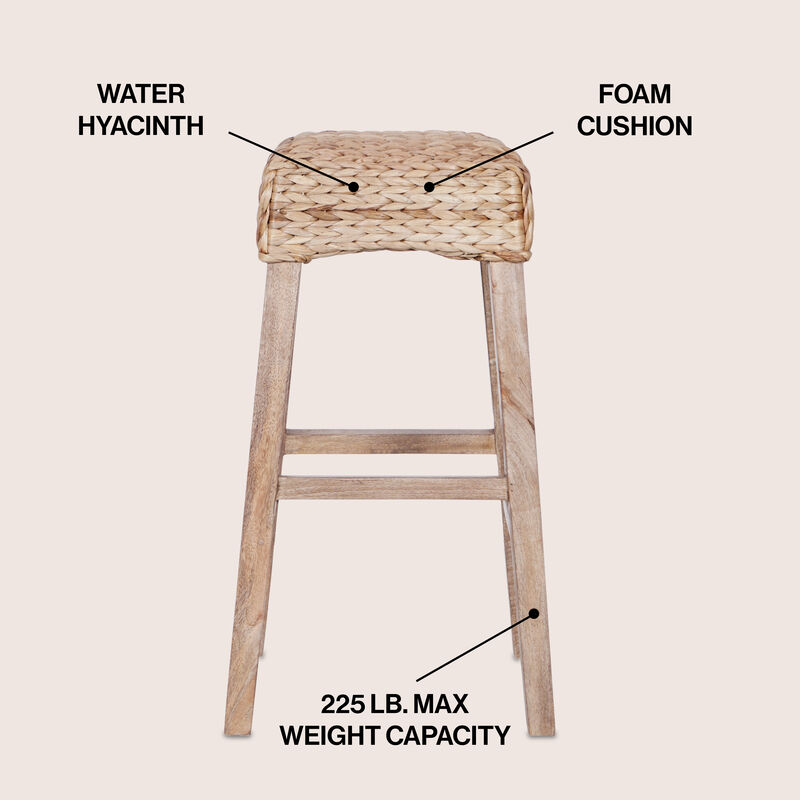 Maui Rustic Bohemian Hyacinth/Wood Backless Stool