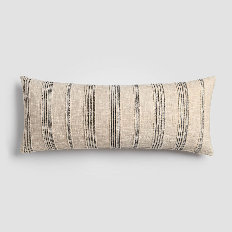 Tide Stripe Blue & Ivory Distressed Lumbar Pillow image number 0