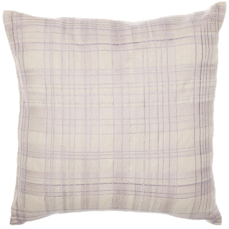 24" Ivory Check Cotton Blend Throw Pillow image number 0