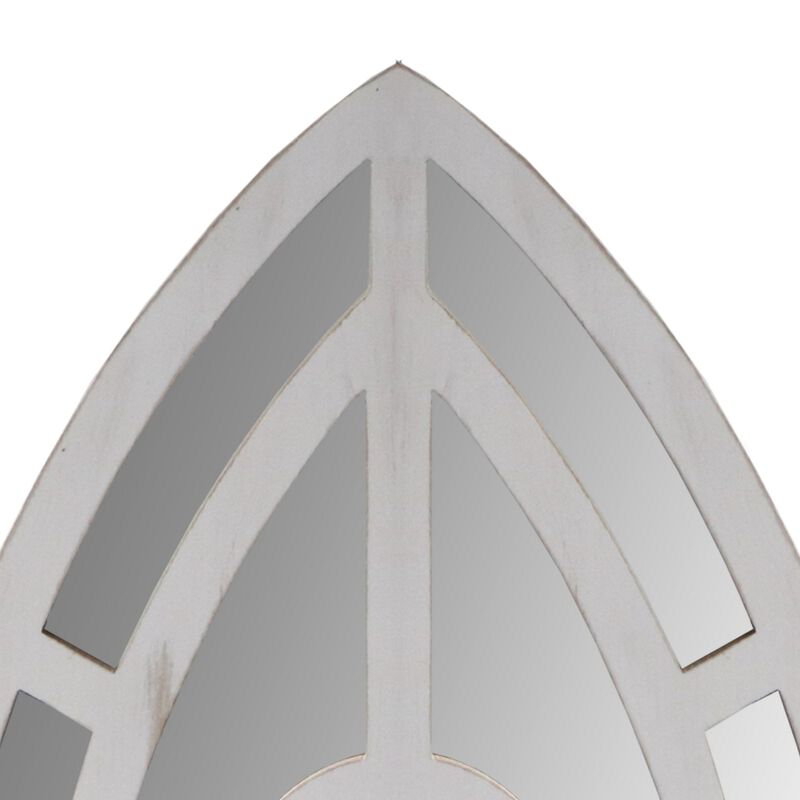 Arched Window Pane Wooden Wall Mirror with Trimmed Details, Silver-Benzara
