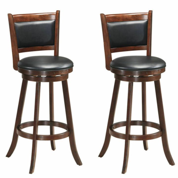 Set of 2 29 Inch Swivel Bar Height Stool Wood Dining Chair Barstool