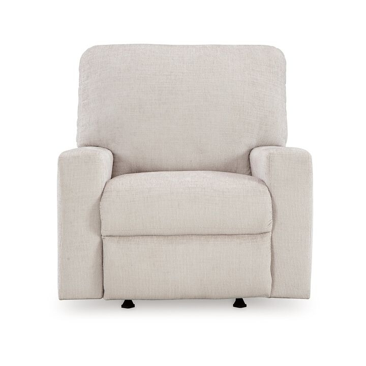 Avie Rocker Recliner Chair, Gentle Motion, White Ivory Polyester - Benzara