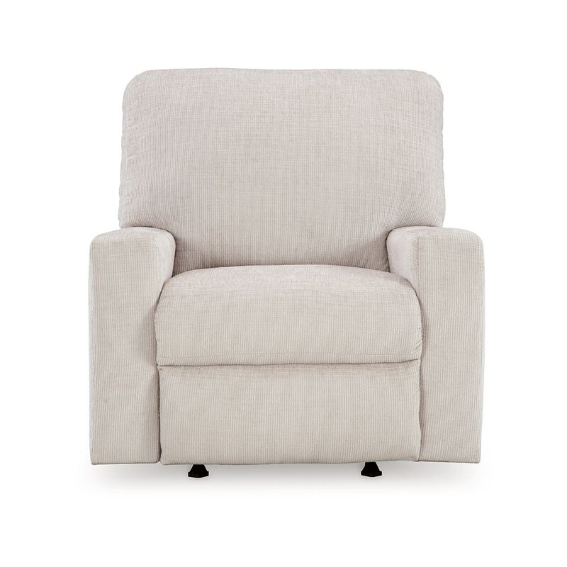Avie Rocker Recliner Chair, Gentle Motion, White Ivory Polyester - Benzara