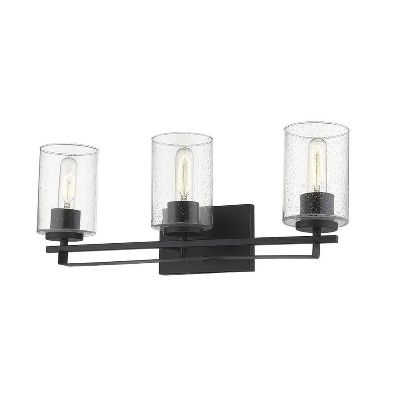Hivvago Black Metal and Textured Glass Three Light Wall Sconce