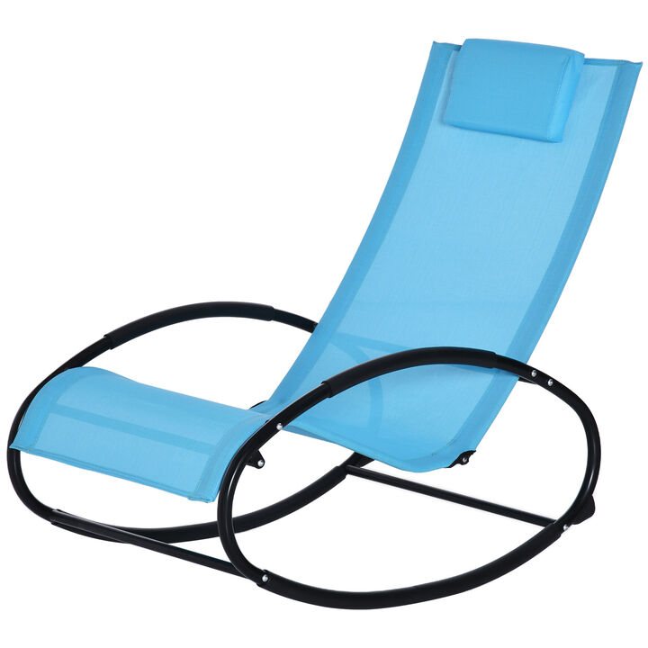 Outsunny Pool Lounger, Outdoor Rocking Lounge Chair for Sunbathing, Pool, Beach, Porch with Pillow and Cool Mesh, Sun Tanning Rocker, Sky Blue