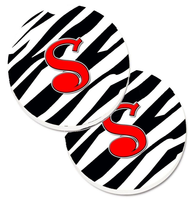 Caroline's Treasures Monogram Initial S Zebra Red Set of 2 Cup Holder Car Coasters CJ1024-SCARC, 2.56, Multicolor