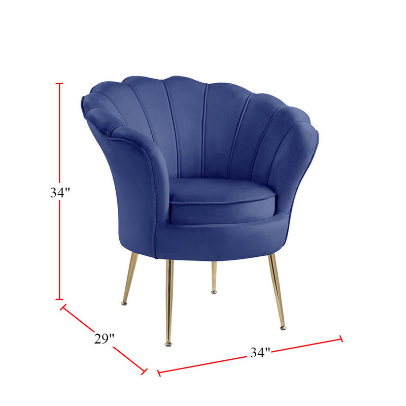 Velvet Scalloped Back Barrel Accent Chair with Metal Legs in Blue