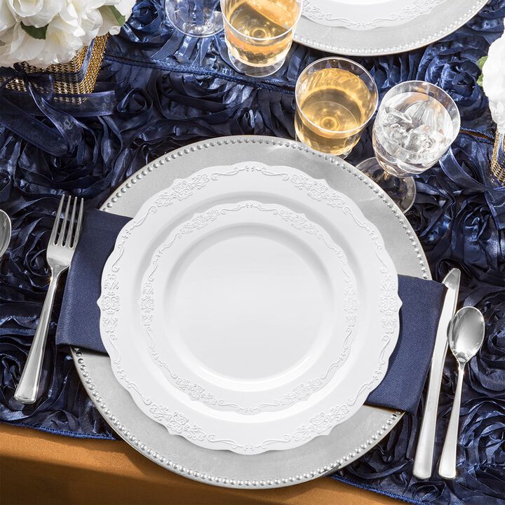 White Vintage Round Plastic Wedding Value Set (30 Sets)