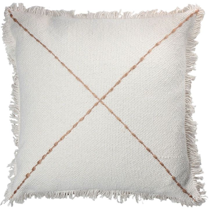 22" Cream White and Ivory Solid Square Throw Pillow