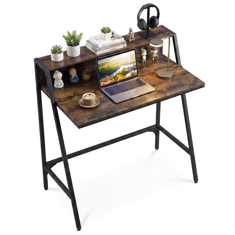 Home Desk with Raised Shelf and Metal Frame for Work and Study image number 3