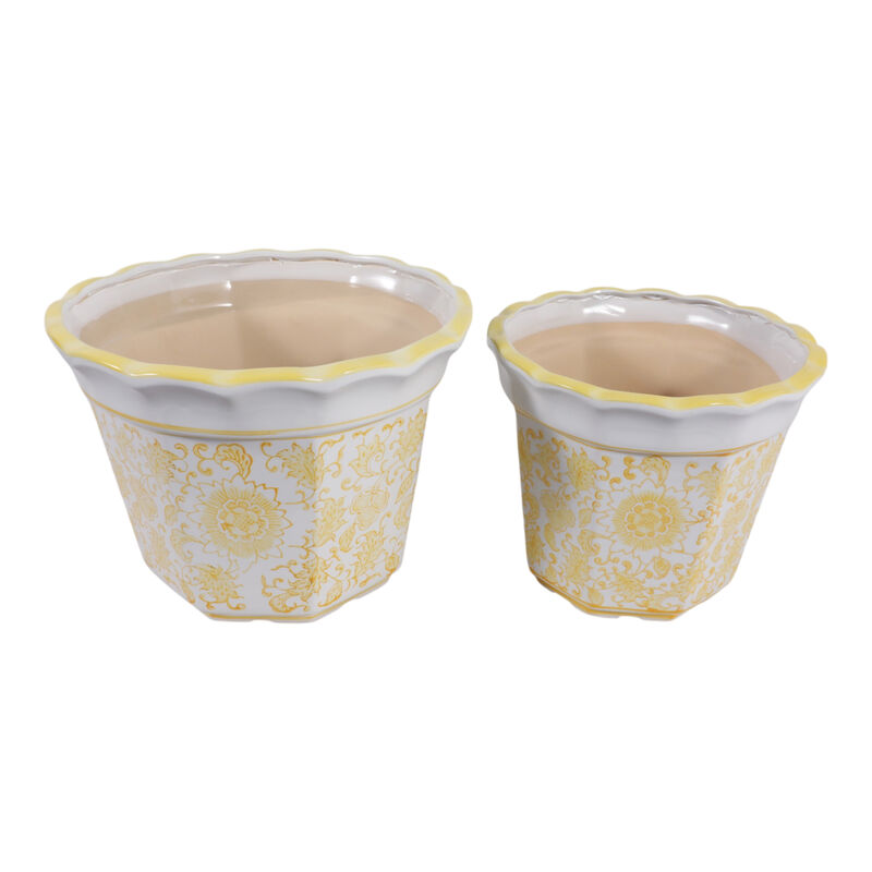 S/2 10/12" Flower Chinoiserie Planters,yellow image number 3