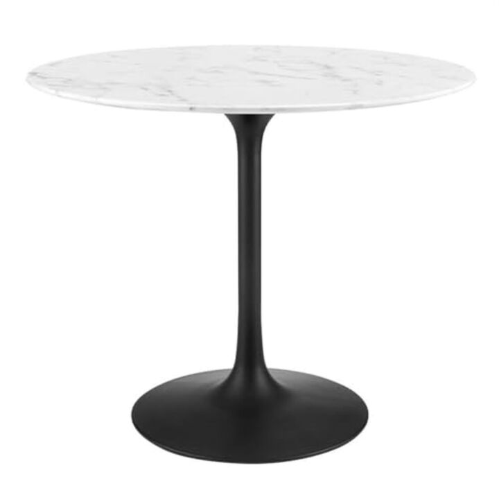 Modway Lippa Mid-Century Modern 36" Round Artificial Marble Dining Table in Black White