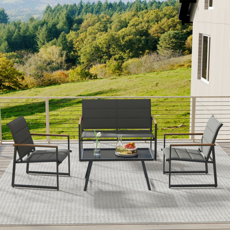 All-Weather Outdoor Patio Set &ndash; 4-Piece Lounge Furniture with Loveseat & Glass Table