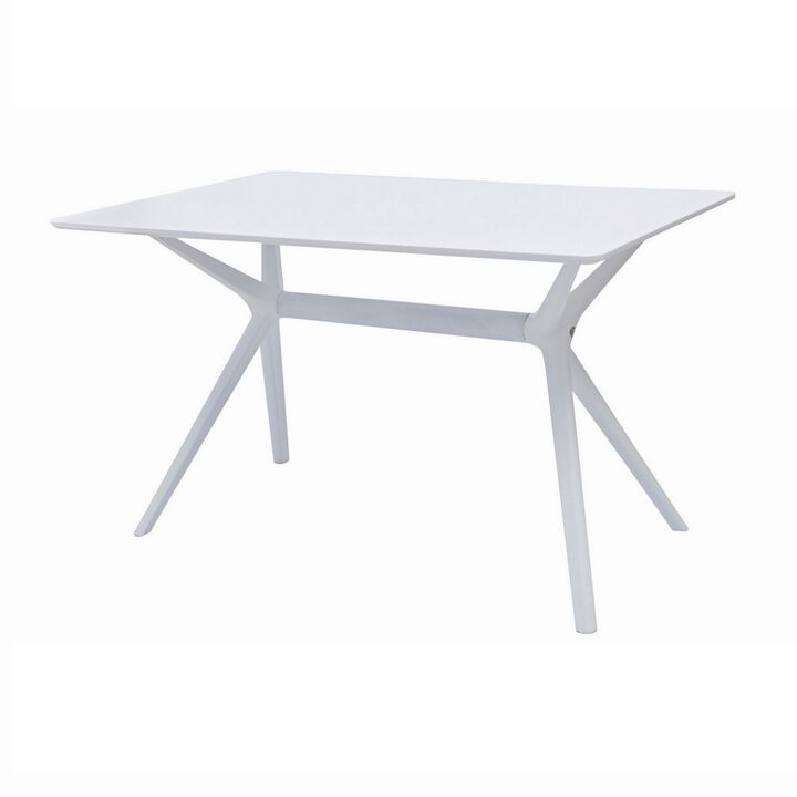 47 Inch Modern Outdoor Coffee Table, Midcentury Design, White Frame and Top-Benzara